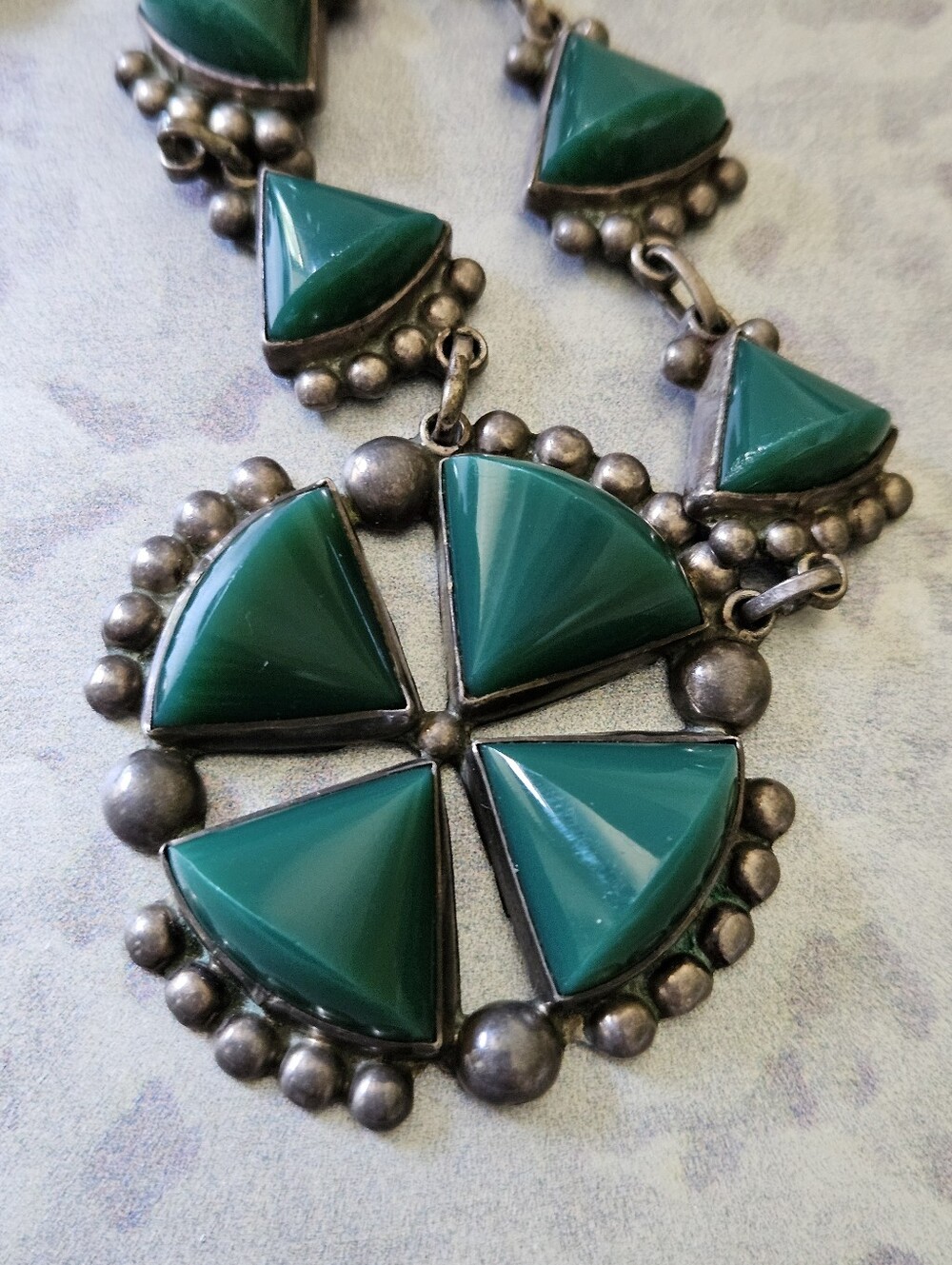 Vintage Taxco Sterling Silver Jade Neckace - Picture 2 of 10